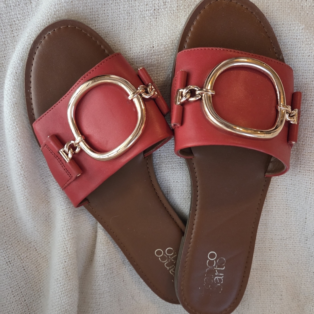 Franco Sarto Red Sandals with Gold Buckle